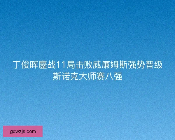 丁俊晖鏖战11局击败威廉姆斯强势晋级斯诺克大师赛八强