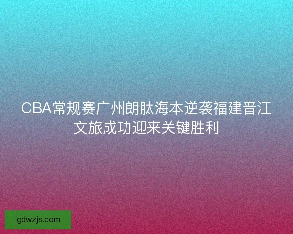CBA常规赛广州朗肽海本逆袭福建晋江文旅成功迎来关键胜利